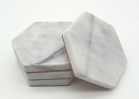 Polished White Stone Coasters Hexagon Shape Moisture Proof High Durability
