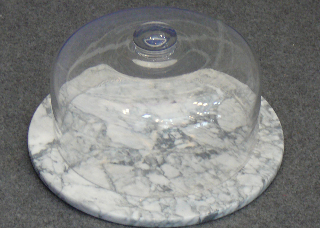 Round Marble Cake Stand With Dome , Glass Marble Cake Plate Transparent