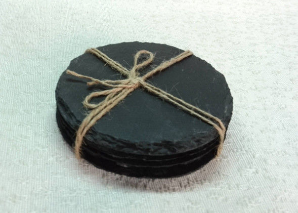 4 Pieces Slate Round Stone Coasters Eco Friendly For Hotel / Restaurant