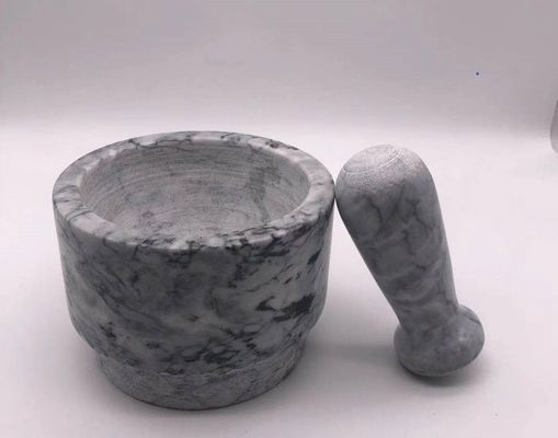 Solid Marble Stone Mortar And Pestle , Marble Mortar And Pestle Set Round Shape