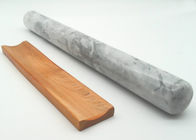 Grey Solid Marble Rolling Pin 39 x 4cm Moisture Resistant With Wood Base