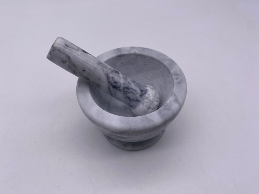 Natural Marble Round Stone Mortar And Pestle Dia 11.5cm H 6.5cm