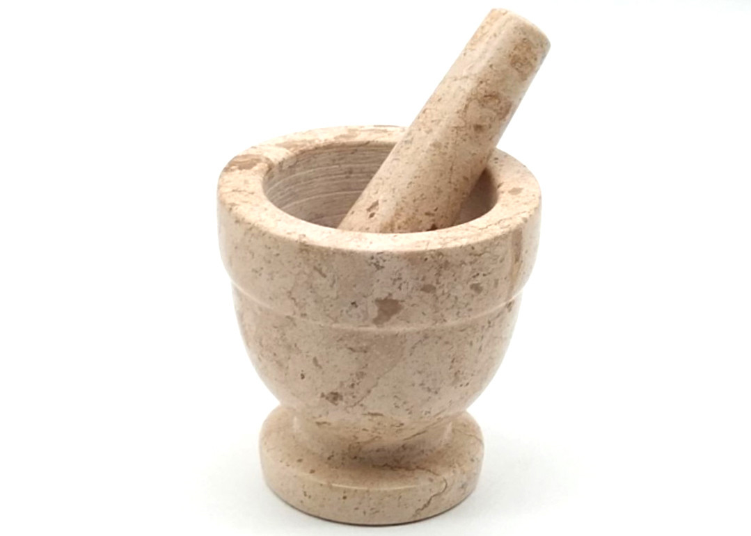 4 Inch Stone Mortar And Pestle Natural Marble With Set Beige Color